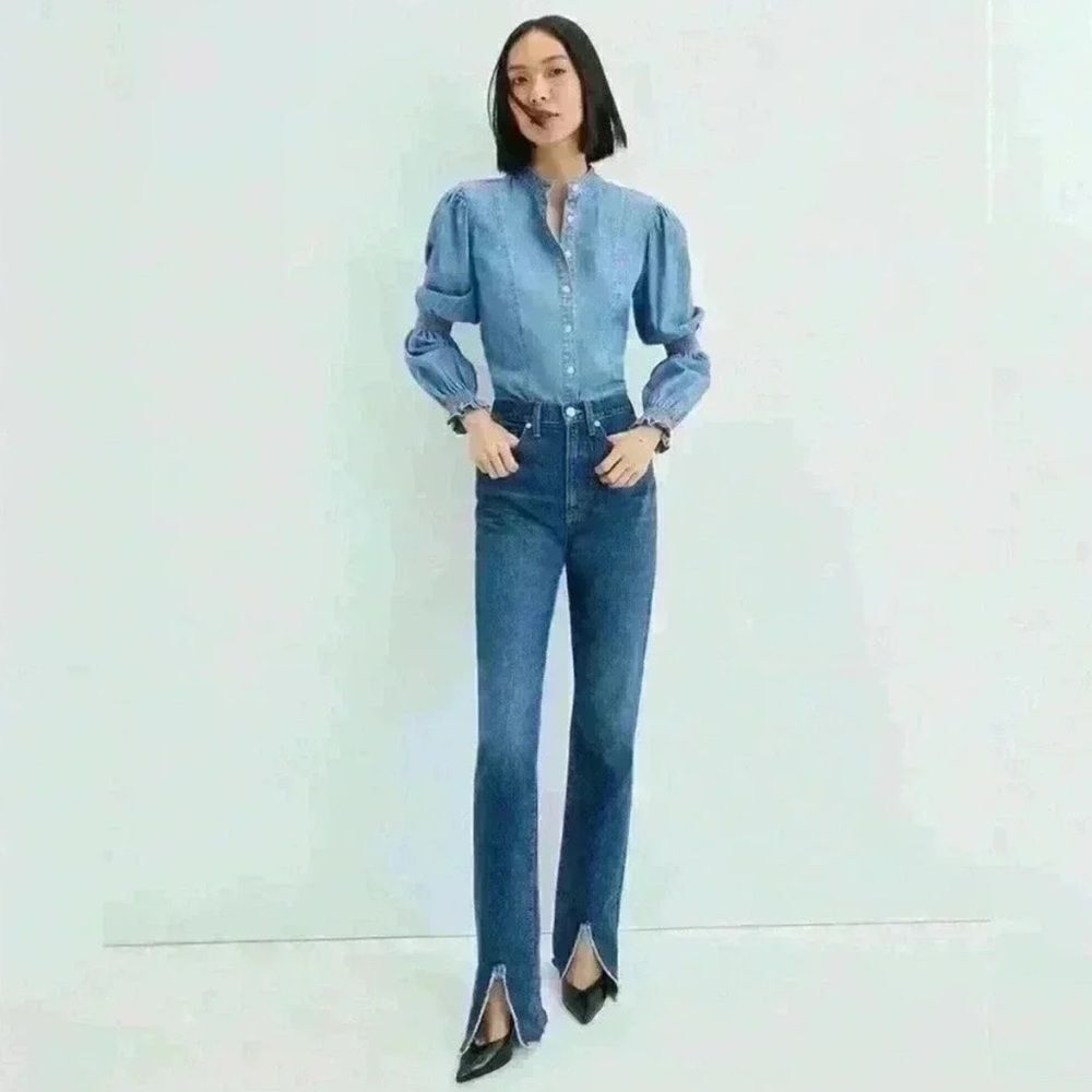 Veronica Beard Keane Long Straight Leg High Rise Jeans Size 28